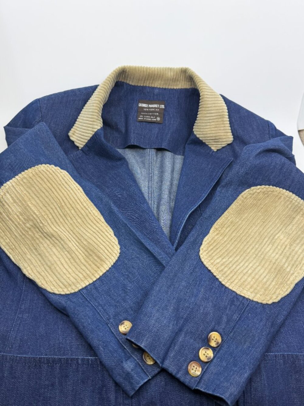 Vtg 1970s George Masket Ltd Denim Blazer Women 6 Corduroy Collar Elbow Patches